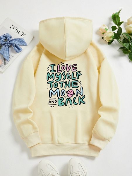 

slogan graphic drawstring thermal lined hoodie e02o#, White;black