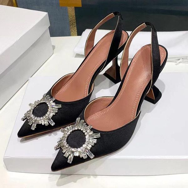 

designer women's shoes begum satin slingback pumps crystal high heel sandals eye-catching rhinestone bridesmaid party, Black