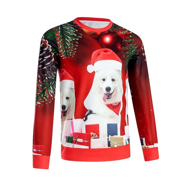 

3d christmas white dog print women's sweater, Black