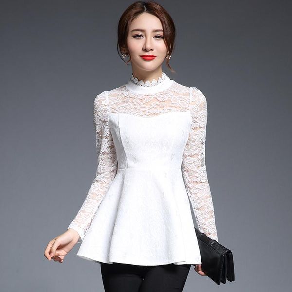 

women's blouses & shirts spring fall fashion women lace white office ladies long sleeve slim