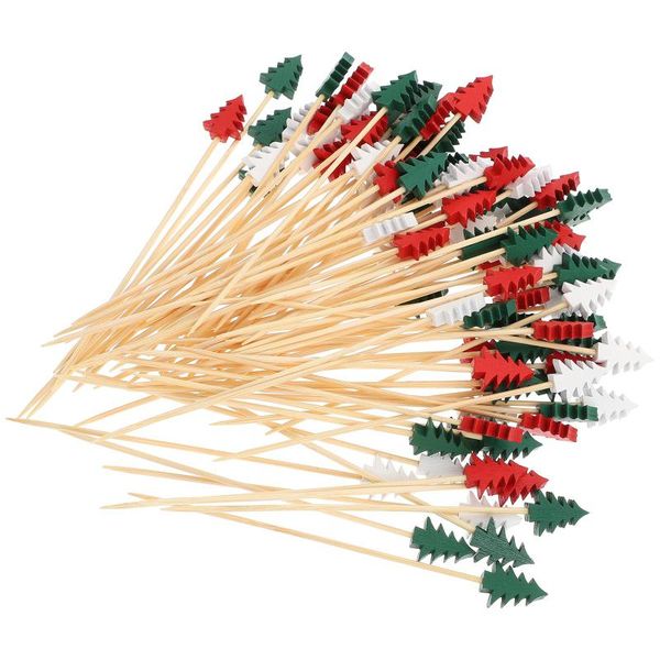 

forks 100pcs bamboo fruit picks christmas tree design sushi sticks colored dessert