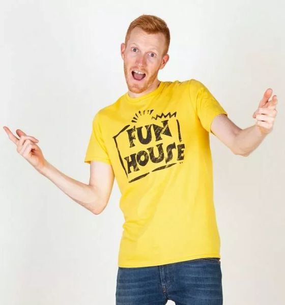 

official men's yellow team fun house logo t-shirt, White;black
