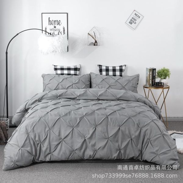 

bedding sets 2/3pcs advanced pure grey wrinkle point design polyester princess noble style duvet cover pillowcases oceania