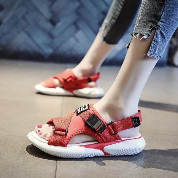 

sandals 2021 summer shoes women retro beach round head slope comfortable light casual, Black