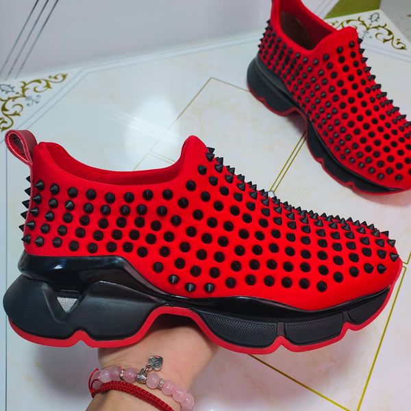 

luxury casual shoes classic red soles rivets leather lovers slip wear - resistant size 35-42 38-47, Black