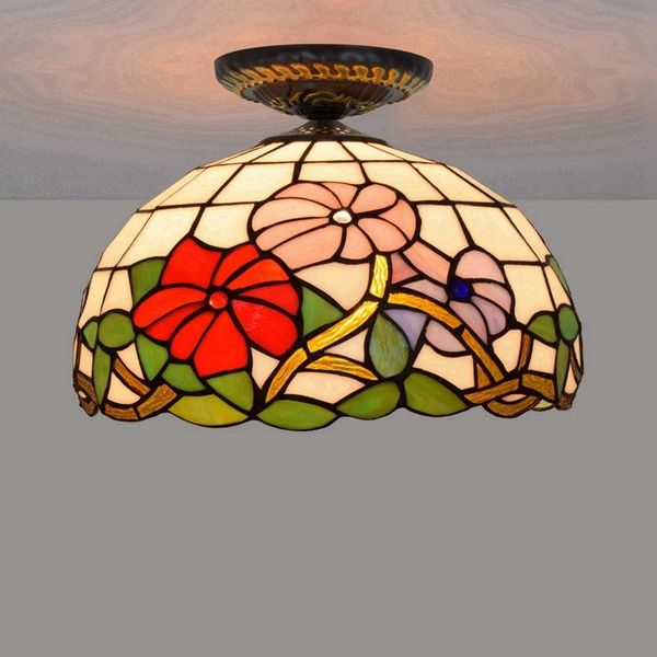 

ceiling lights 30cm european countryside morning glory tiffany multi-color glass dining room bedroom corridor bathroom