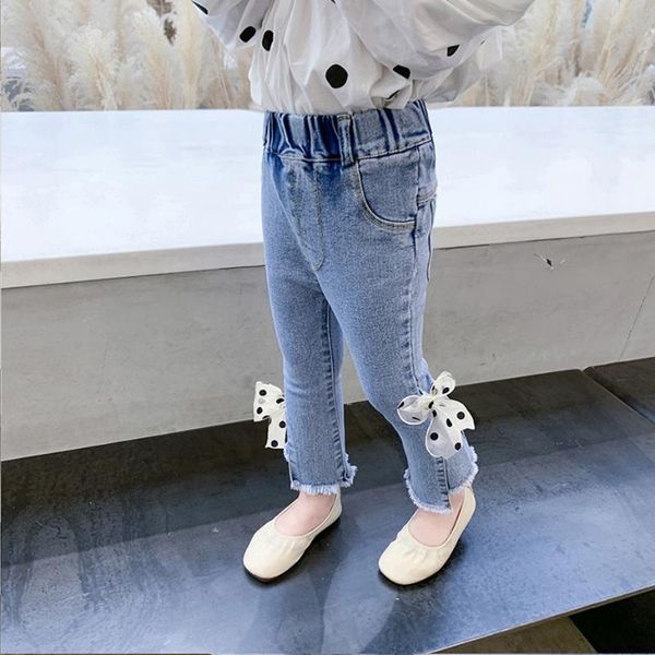 

kids jeans big bow for girls dot pattern infantil summer kid clothes, Blue