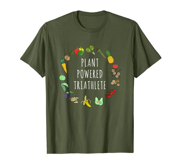 

plant-powered triathlete vegetarian vegan triathlete t-shirt, White;black