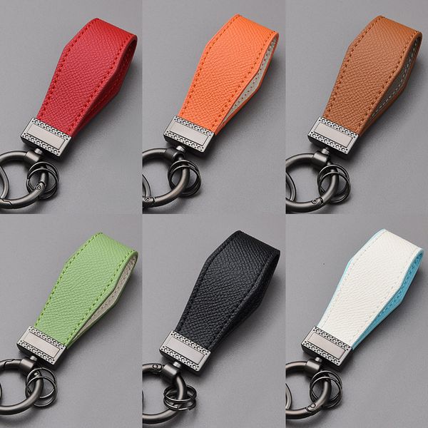 

key chain genuine leather car creative personality simple ring male and female couple lanyard pendant waist buckle, Silver