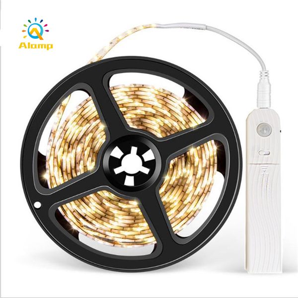 Sensore di movimento Striscia luminosa a LED Alimentato a batteria Flessibile 5V Lampada con rilevamento automatico Nastro 2835 SMD Illuminazione armadio armadio