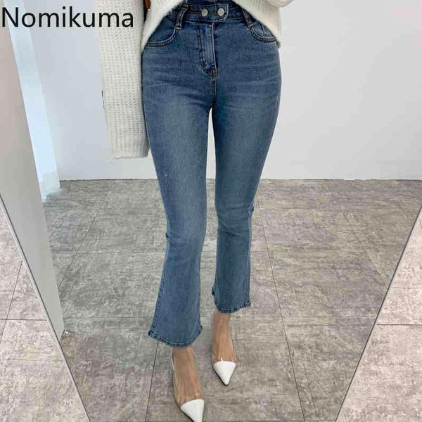 

nomikuma jeans woman pants korean high waist ankle-length trousers spring new demin korean slim flare pants mujer 6f366 210427, Blue