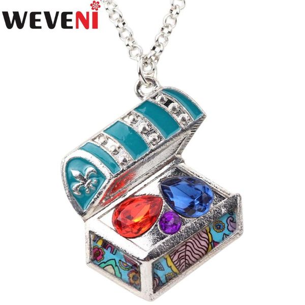 

enamel alloy treasure chest necklace pendantchain choker fashion ocean jewelry for women girls teems gift accessories pendant necklaces, Silver