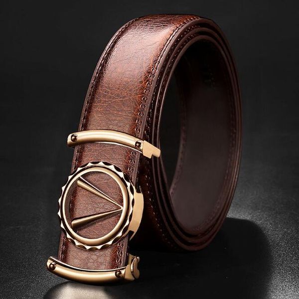 

men leather fashion personality young business leisure cowhide belt middle-aged smooth buckle a12, Black;brown