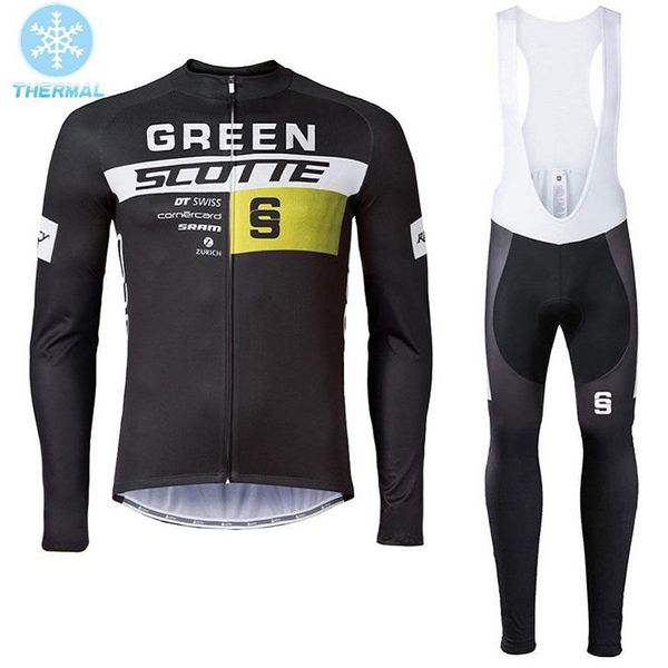 

racing sets green scotte winter men bike jersey thermal fleece warm cycling long sleeve clothing triathlon, Black;blue