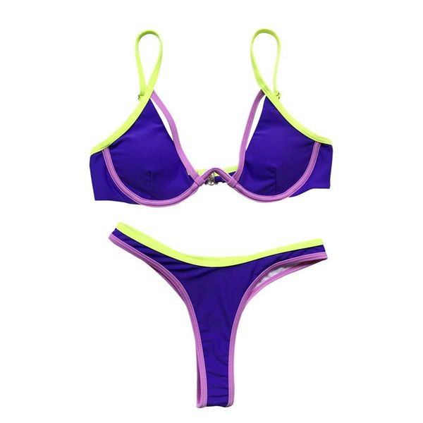 

women's swimwear summer contrast color bikini suit split set women simple style three splicing backless swimsuit, White;black