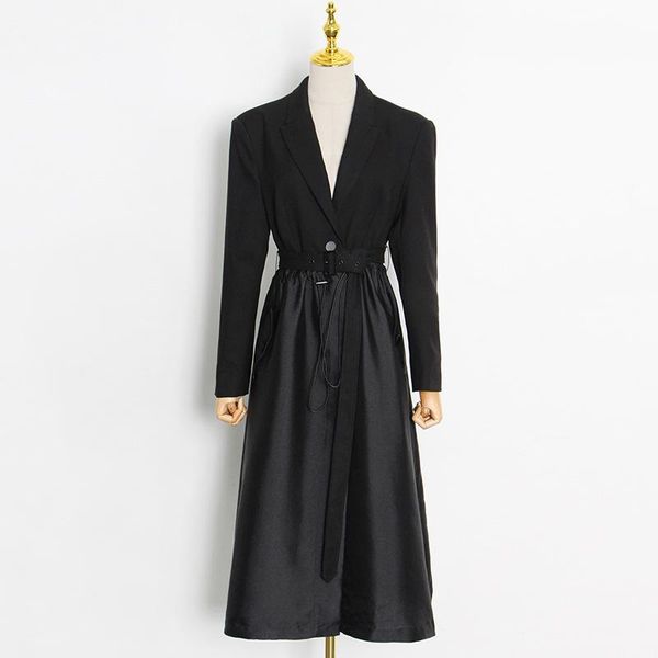 

women's trench coats 2021 arrival office lady full sleeve turn-down suit collar long coat female, Tan;black