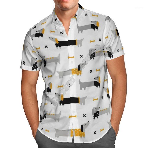 

men's casual shirts hawaii shirt hawaiian beach summer funny dachshund 3d printed harajuku tee hip hop 06, White;black