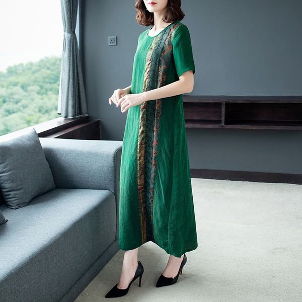 

china ethnic robe dress women 2021 new summer vintage femme a-line long silk dress plus size women clothes vestidos 10394, Red