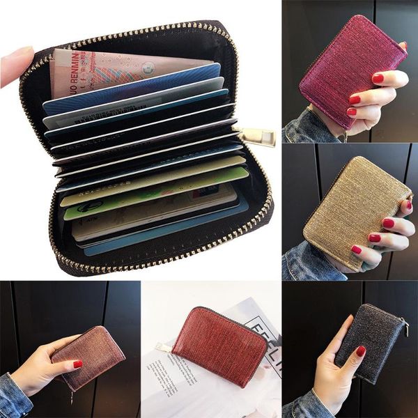 

card holders women cover bag pu leather short wallets zipper coin purse multi-slot cash id/card holder case vintage money bags, Brown;gray
