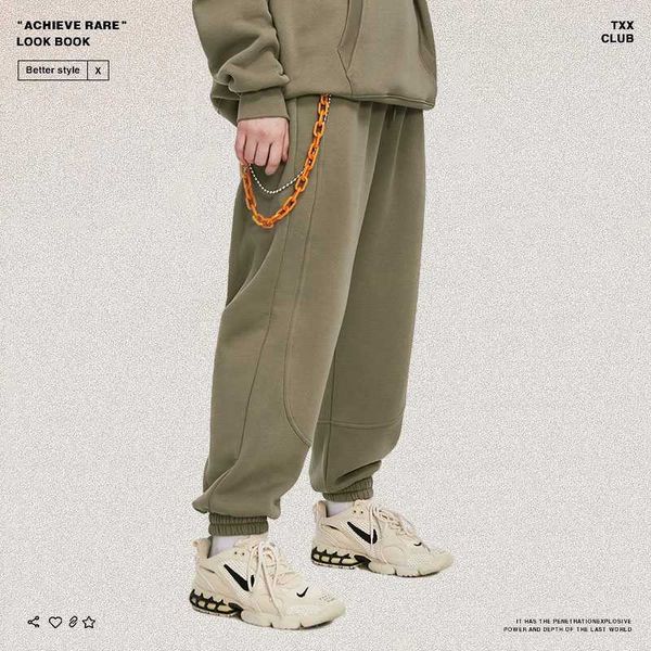 

trendy brand pure color plush sports pants, simple and versatile casual pants, loose pants, Black