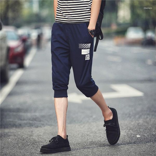 

summer 7 points athletic pants men loose-fit solid color printed casual shorts 6 closing harem men's shorts-401, White;black