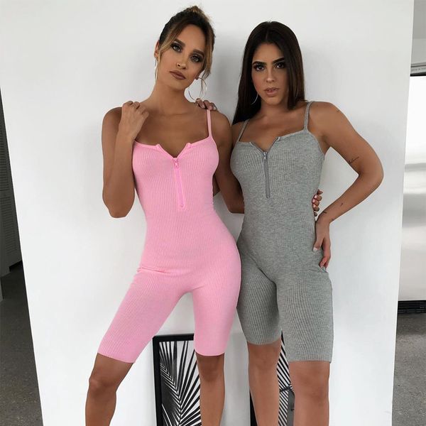 

designer jumpsuits camisole low-cut zipper v neck sport rompers slim ladies clothing summer womens, Black;white