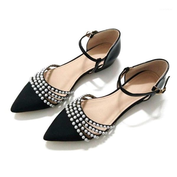 

fashion ankle strap flats women stripper bohemia pearl sandals luxury shoes designers string bead party casual1, Black