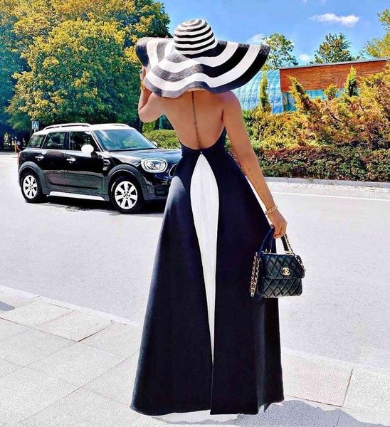 

dress 2021 female white summer with no back bandage hater frilly maxi celebrity club runway party, Black;gray