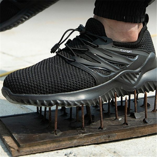 Homens moda dedos dedos sapatos kevlar fibra Sapatos de segurança respirável Anti Smashing sapato de trabalho de piercing para homens top qualidade confortável sneakers