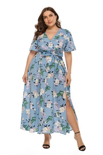 

women's swimwear 2021 dress plus size summer bohemian slit waist short-sleeved v-neck holiday long skirt beachwear, White;black