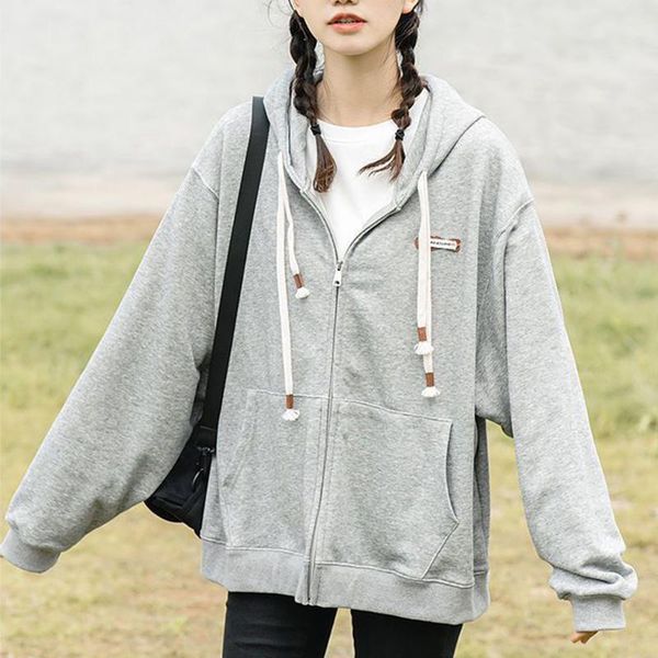 

women's hoodies & sweatshirts preppy hoodie zipper womens solid long sleeve streetwear sweatshirt loose coat clothes for women 2021 fa, Black