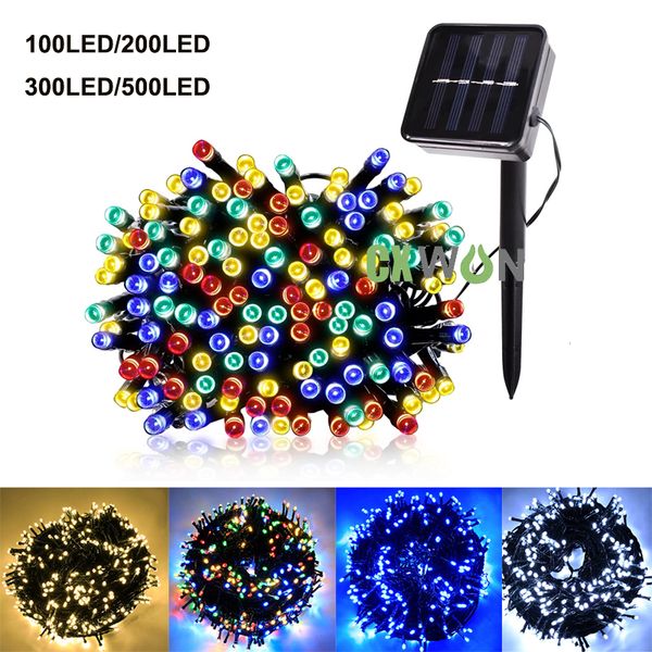 Solar String Light 12/22/32/52M à prova d'água Led de fada LED de fada LED 100/200/300/500LEDS LUZES DE DECORAÇÃO PARA O GARDENO DE NATAL