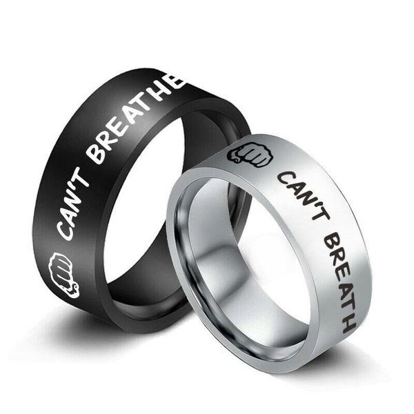 

8mm i can't breathe rings stainless steel band men's jewelry size 6-13, Silver
