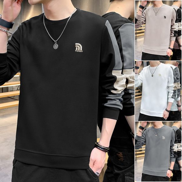 

men's sweater 2021 autumn new youth leisure loose round neck long sve versatile t-shirt bottomed shirt, Black