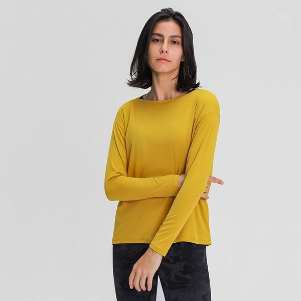 

yoga outfits soft naked feeling workout shirts women autumn long sleeve fitness loose fit sport shirt solid gym clothes sportswear1, White;red