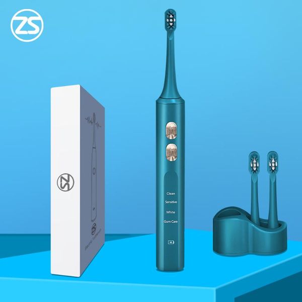 

smart electric toothbrush [zs] 4 mode soft replacement brushes heads ipx7 wireless induction fast charge sonic rechargeable for aldult
