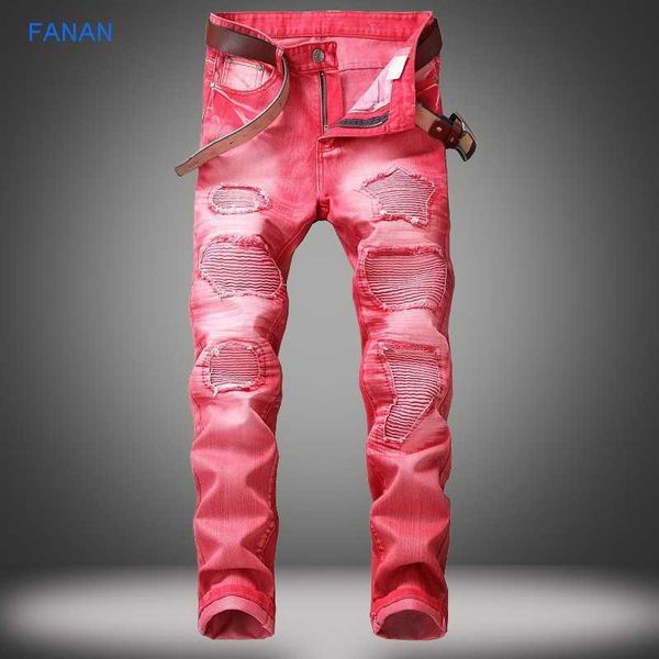 

jeans men's five color pants with holes multi color locomotive pants x0621, Blue