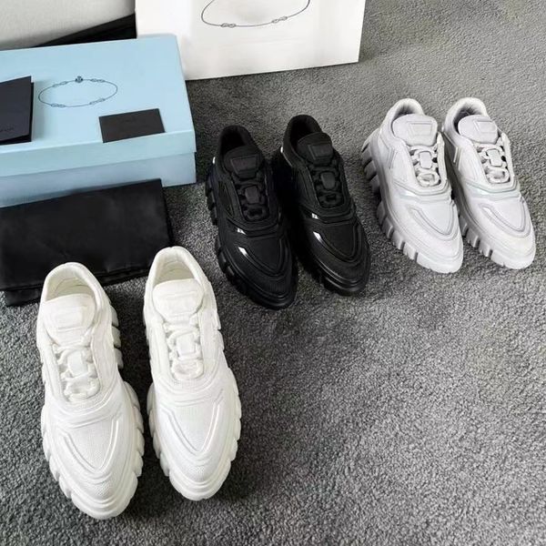 

new women casual shoes loafers designer shoe triangle standard color-blocking thick-soled sneaker couples sneakers with box size 35-40, Black