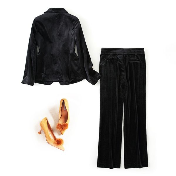 

women's two piece pants velvet uniform women pant suits 2 set slim blazer jacket office lady business celebrity evening runway party su, White