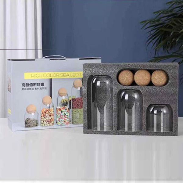 

storage bottles & jars 3pcs transparent glass seasoning tank cork sealed bottle for spaghetti coffee tea noodles container kitchen jar