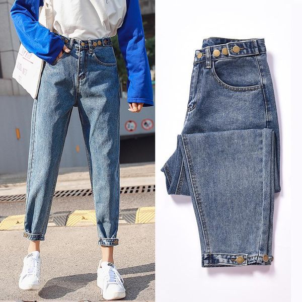 

women's jeans woman velvet thickening harem pants loose mid waist wide leg ankle length winter thin, Blue