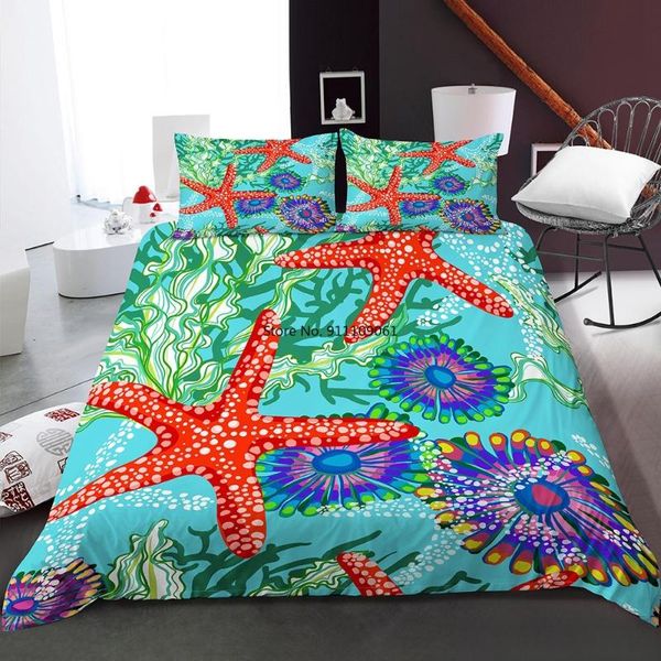 

bedding sets 2-3pcs beach shell starfish duvet cover 3d set pillowcase comforter living room furniture euro king  size