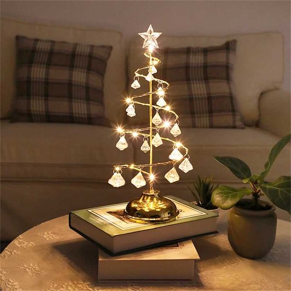 Weihnachtsdekorationen für Zuhause, Ornamente, Kristall-Weihnachtsbaum, LED-Nachtlicht, Jahr, Weihnachten, Tischdekoration, Noel Navidad, Geschenk 211104