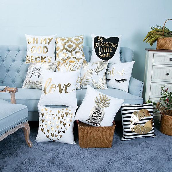 

super soft velvet bronzing cushion cover home decor gold printed decorative throw pillows love sofa seat car pillow case cushion/decorative