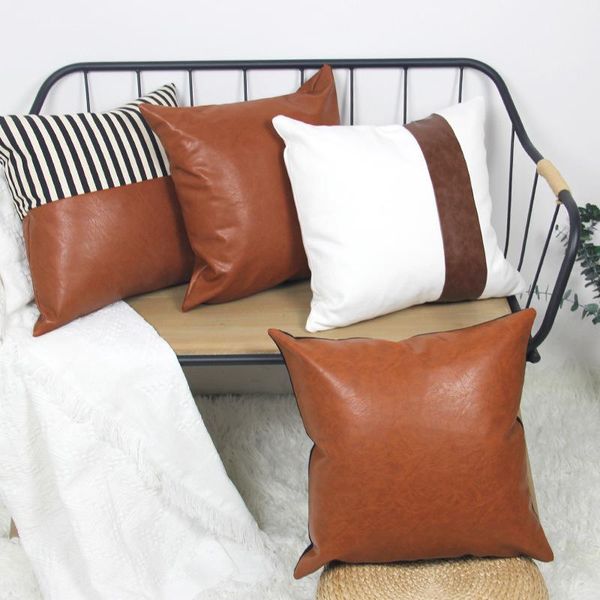 

pillow case sofa bedroom nordic leather throw covers decorative stripe canvas pillowcases solid soft cushion square cojines