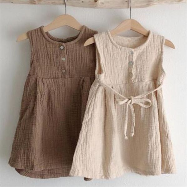Le neonate di estate di stile del Giappone coreano vestono la moda casuale dell'abbigliamento di lino della principessa della ragazza dei capretti del bambino 210521