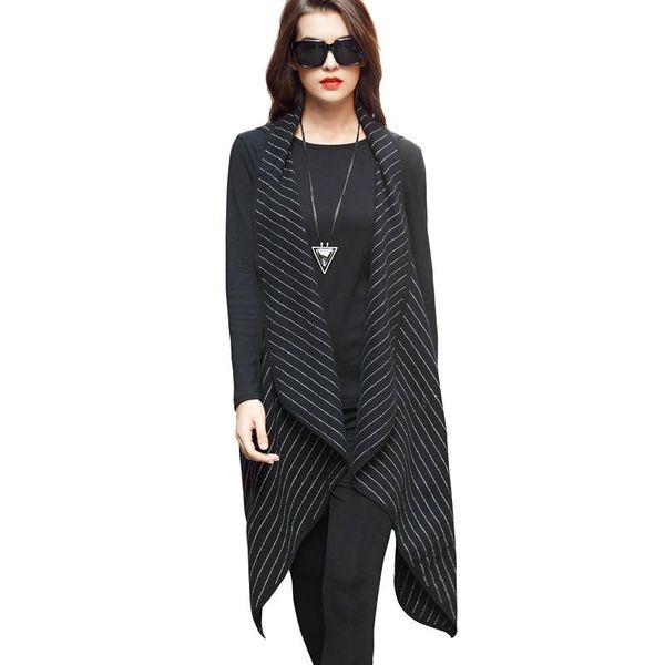 

women's vests fashion women coat vest long lapels open stitch striped jacket waistcoat sleeveless autumn spring outwear clothes plus si, Black;white