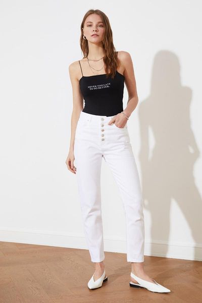 

trendyol front button high waist mom jeans twoss21je0652 women's, Blue
