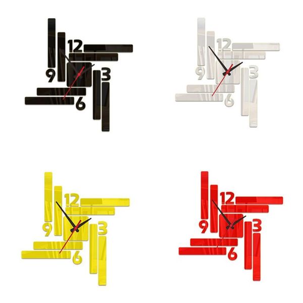 

wall clock modern design watch european acrylic mirror sticker irregular rectangular living room quartz needle clocks