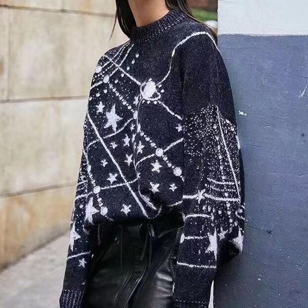 

fashion starry sky half turtleneck womens winter sweaters 2021 loose knitted fall pullover sweater women christmas women's, White;black